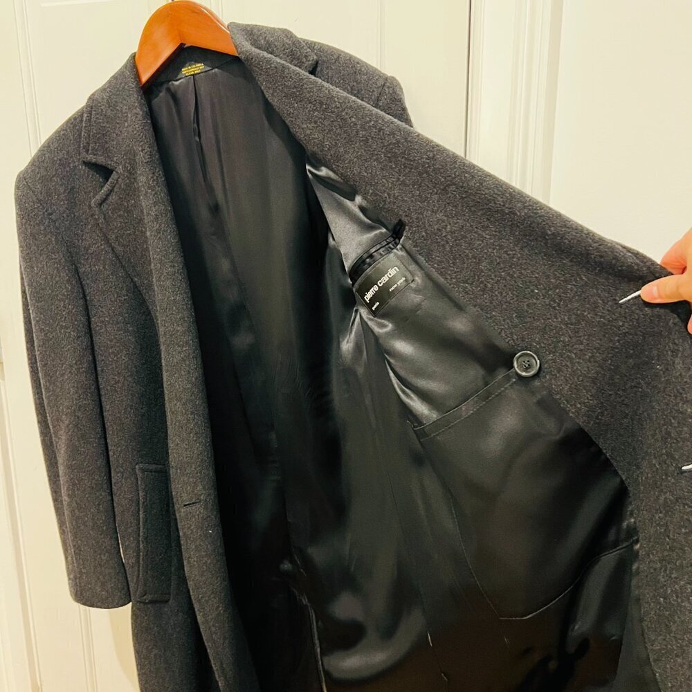 Vintage Men’s Pierre Cardin Cashmere Wool Blend Double Breasted Long Over Coat - Picture 15 of 16